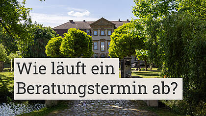 Schloss Möhler hinter Bäumen im Sonnenlicht